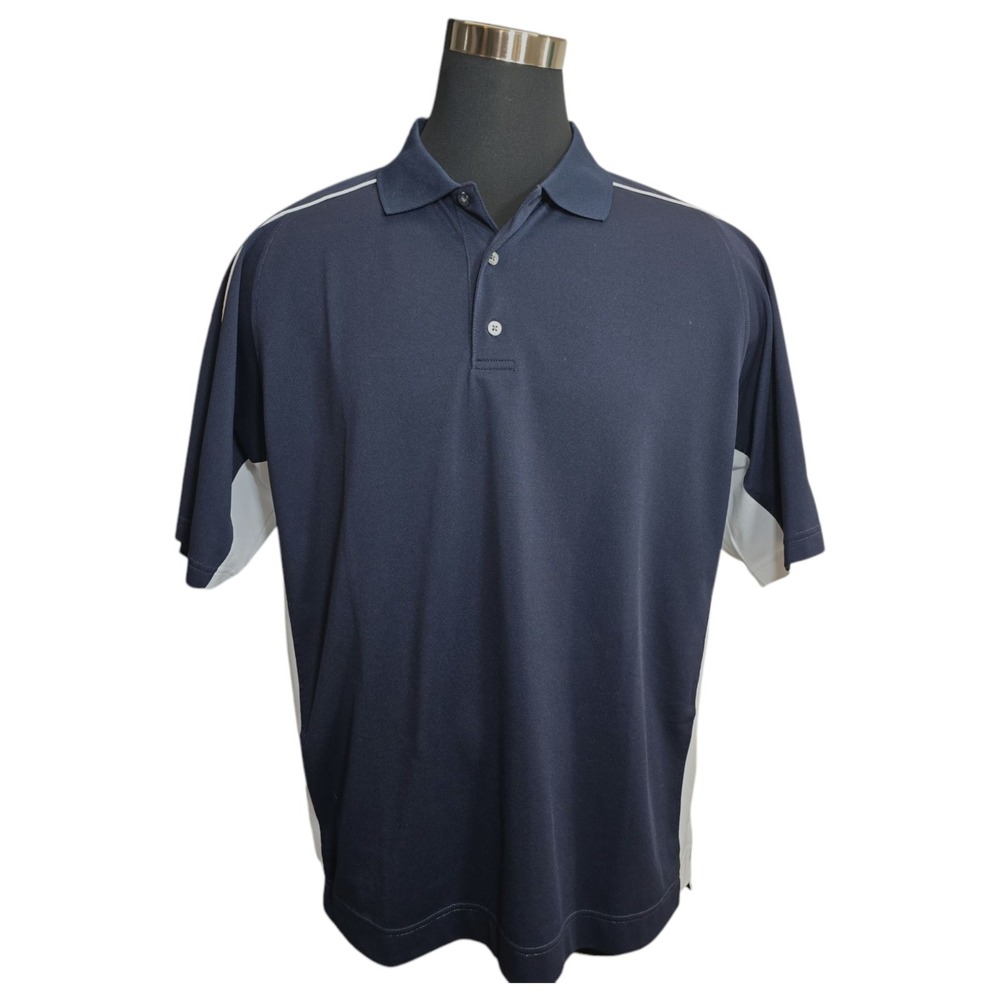 FootJoy‎ FJ Men's Athletic Fit Golf Polo Shirt Color Block Blue White Size XL